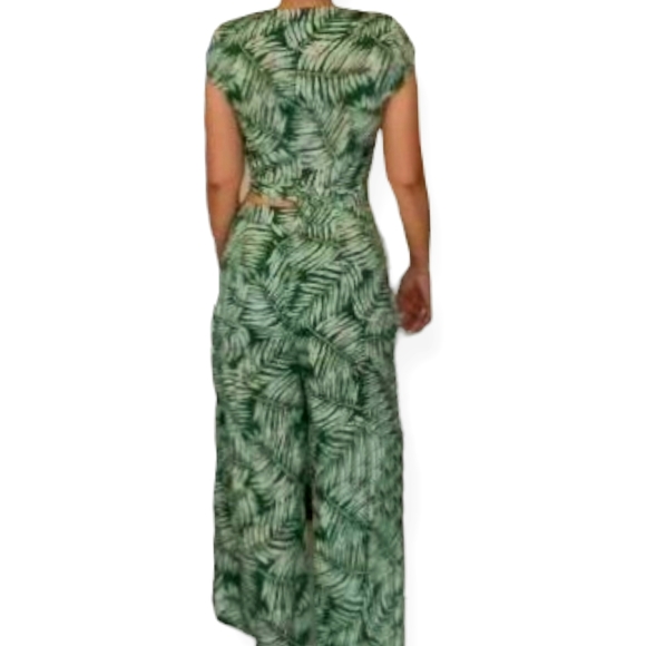NEW Palm Leaf Print Matching 2pc Cropped Top & Pants Set Size 6 - Picture 4 of 6